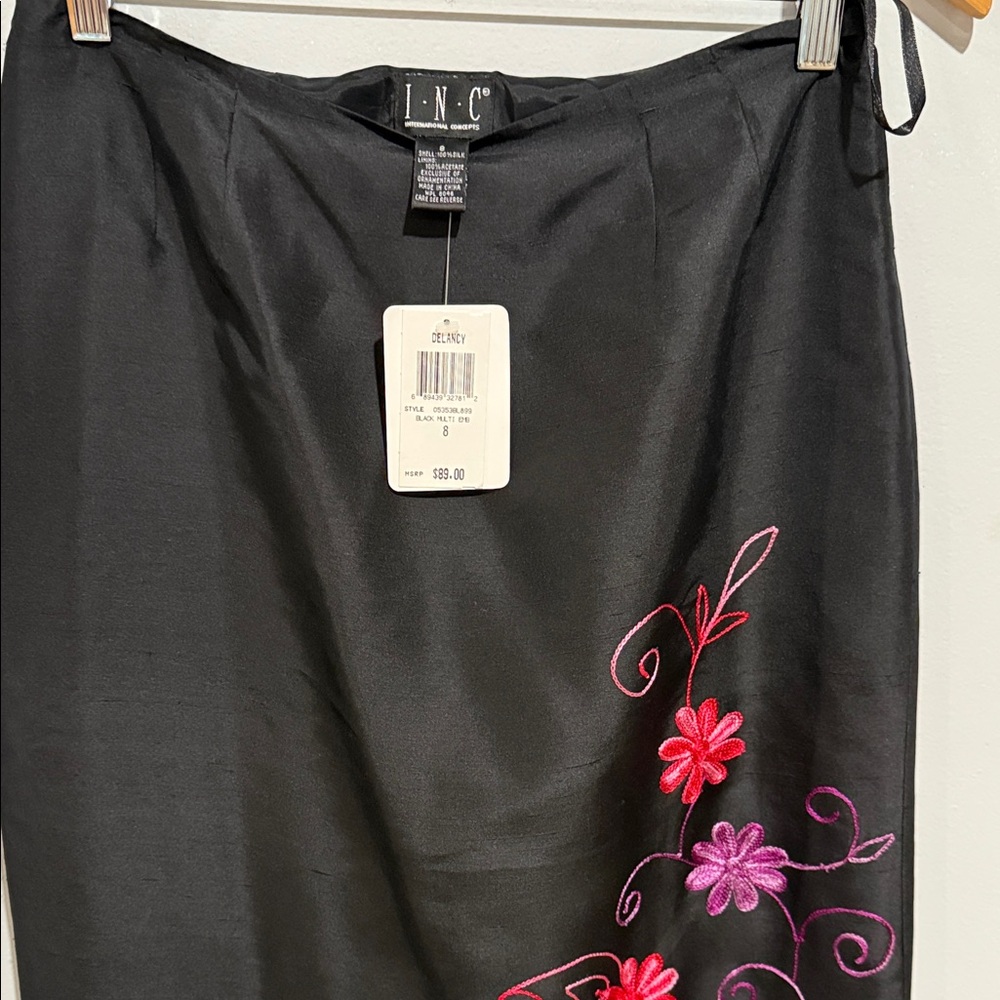 INC International Concepts Black Skirt with Pink and Purple Floral Embroidery - Picture 2 of 9